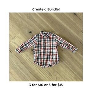 Crazy 8 Boys Red White and Gray Plaid Button Down Collared Shirt Size XS/4